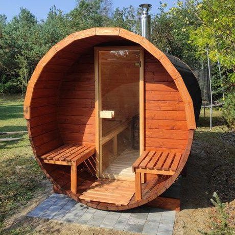 Ogrodowa sauna beczka PIANKO – widok z przodu